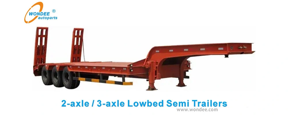 China Manufacture 3 Axles 60-100 Ton Lowboy Semi Trailer Low Bed Semi Trailer for Sale