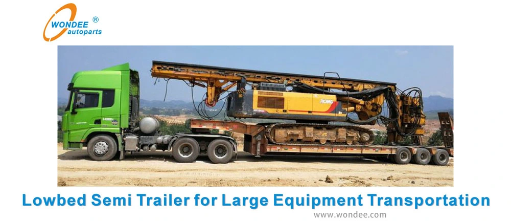 China Manufacture 3 Axles 60-100 Ton Lowboy Semi Trailer Low Bed Semi Trailer for Sale
